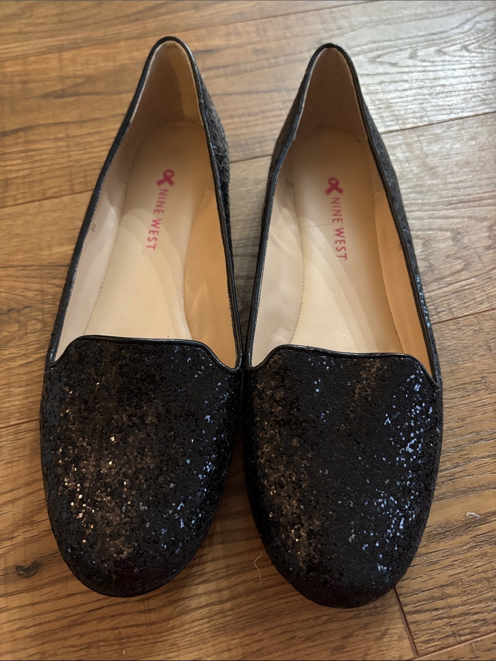 Nine West Black Glitter Slip-On Loafers